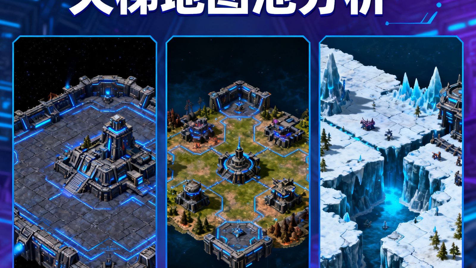 星际争霸2新赛季天梯地图池分析，展示三张新地图的缩略图